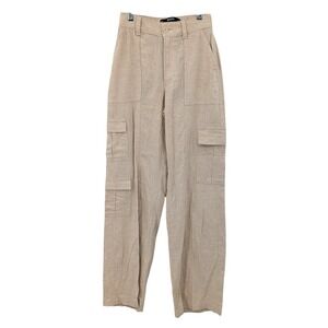 Hollister Linen Blend Cargo Pants XS Ultra High Rise Baggy Neutral Utility